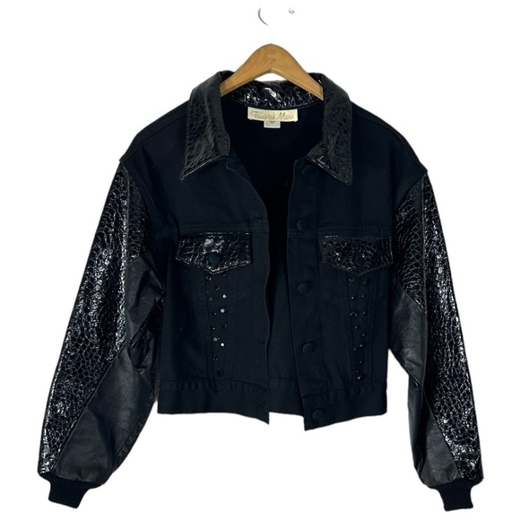Tamarak Marie Denim Leather Rhinestone Jacket Size Small - Picture 1 of 9